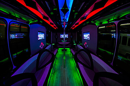 neon lighting on party bus